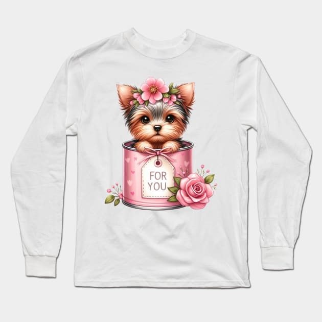 Valentine Yorkshire Terrier Dog For You Long Sleeve T-Shirt by Chromatic Fusion Studio